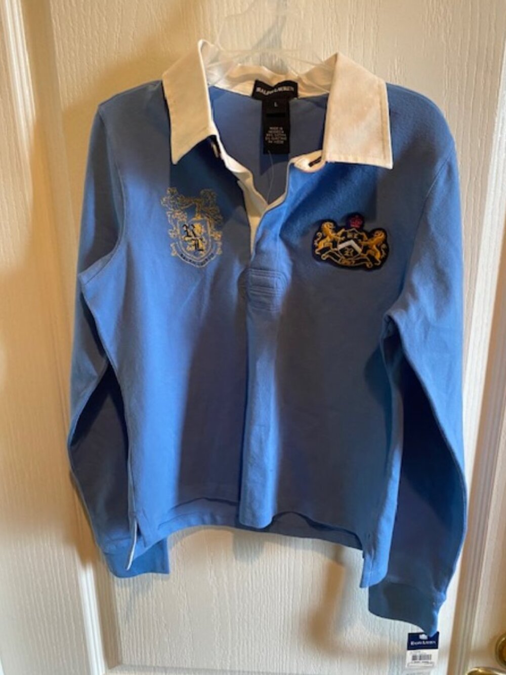 NWT Polo Ralph Lauren Blue Long Sleeve Rugby Shirt Girls L 10-12